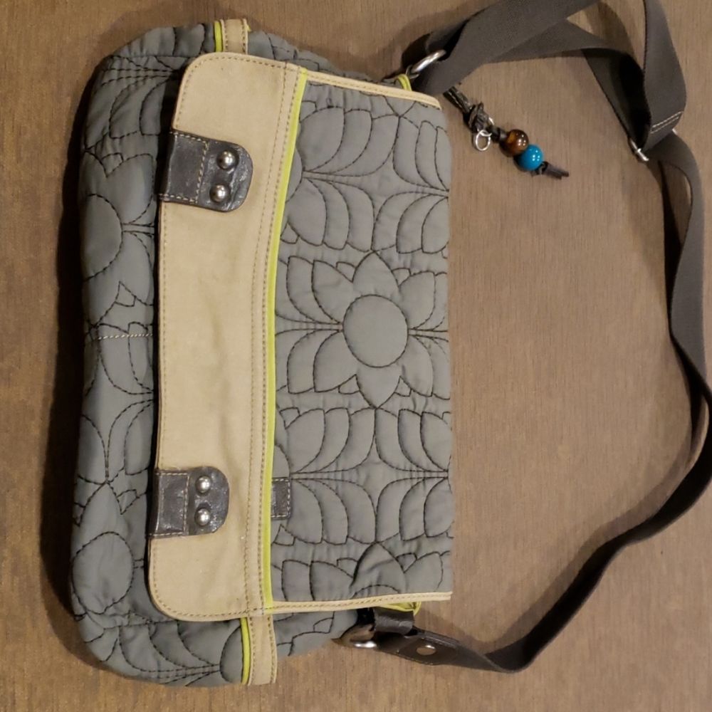 Fossil Gray and Tan Crossbody Bag with Modern Urban Design